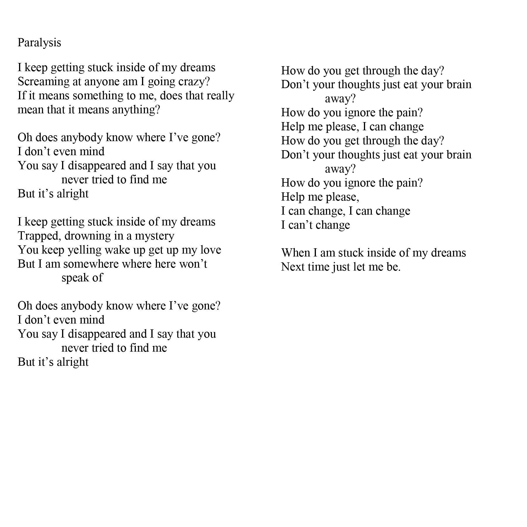 the day before you came lyrics